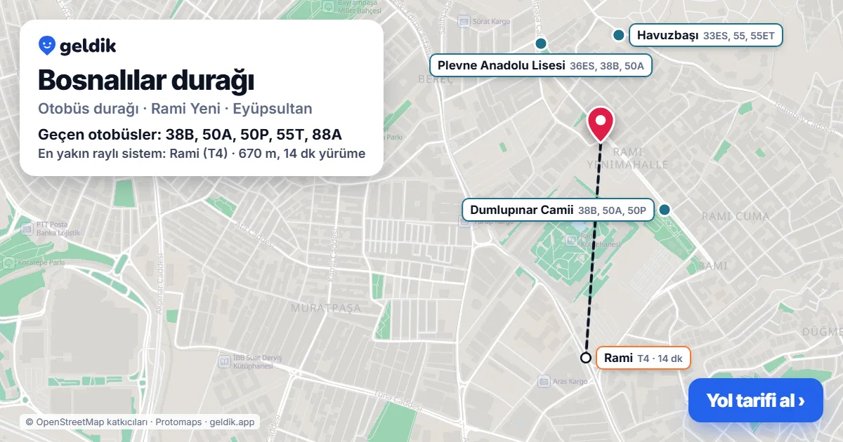 Bosnalılar otobüs durağı haritada: konumu ve yakındaki duraklar