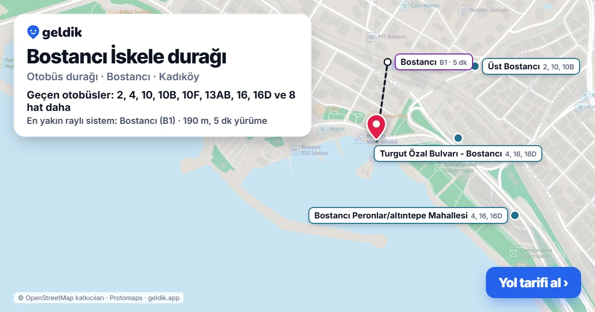 Bostancı İskele otobüs durağı haritada: konumu ve yakındaki duraklar