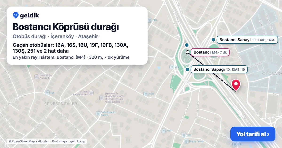 Bostancı Köprüsü otobüs durağı haritada: konumu ve yakındaki duraklar