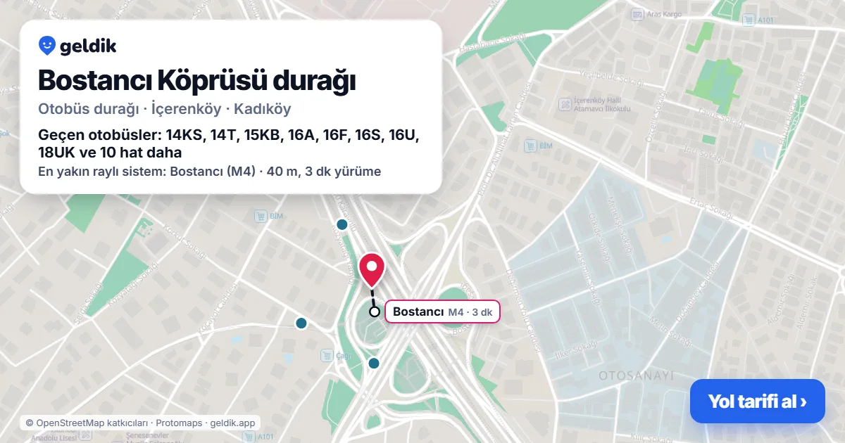 Bostancı Köprüsü otobüs durağı haritada: konumu ve yakındaki duraklar