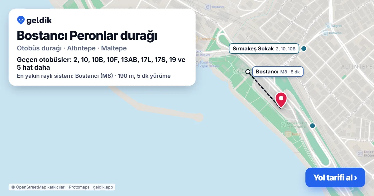 Bostancı Peronlar otobüs durağı haritada: konumu ve yakındaki duraklar