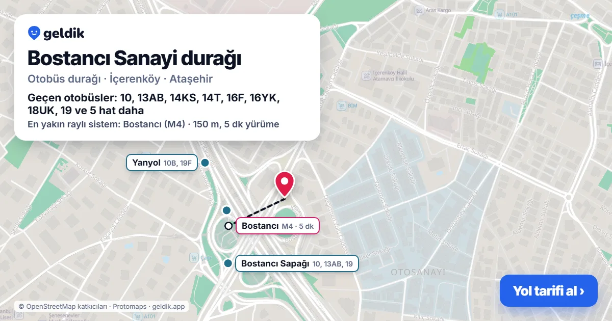 Bostancı Sanayi otobüs durağı haritada: konumu ve yakındaki duraklar
