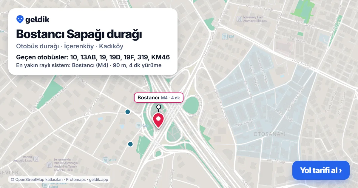 Bostancı Sapağı otobüs durağı haritada: konumu ve yakındaki duraklar
