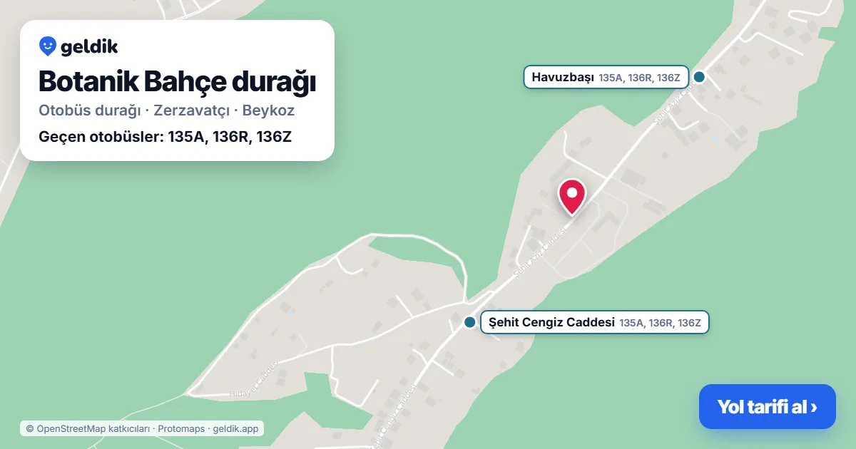 Botanik Bahçe otobüs durağı haritada: konumu ve yakındaki duraklar