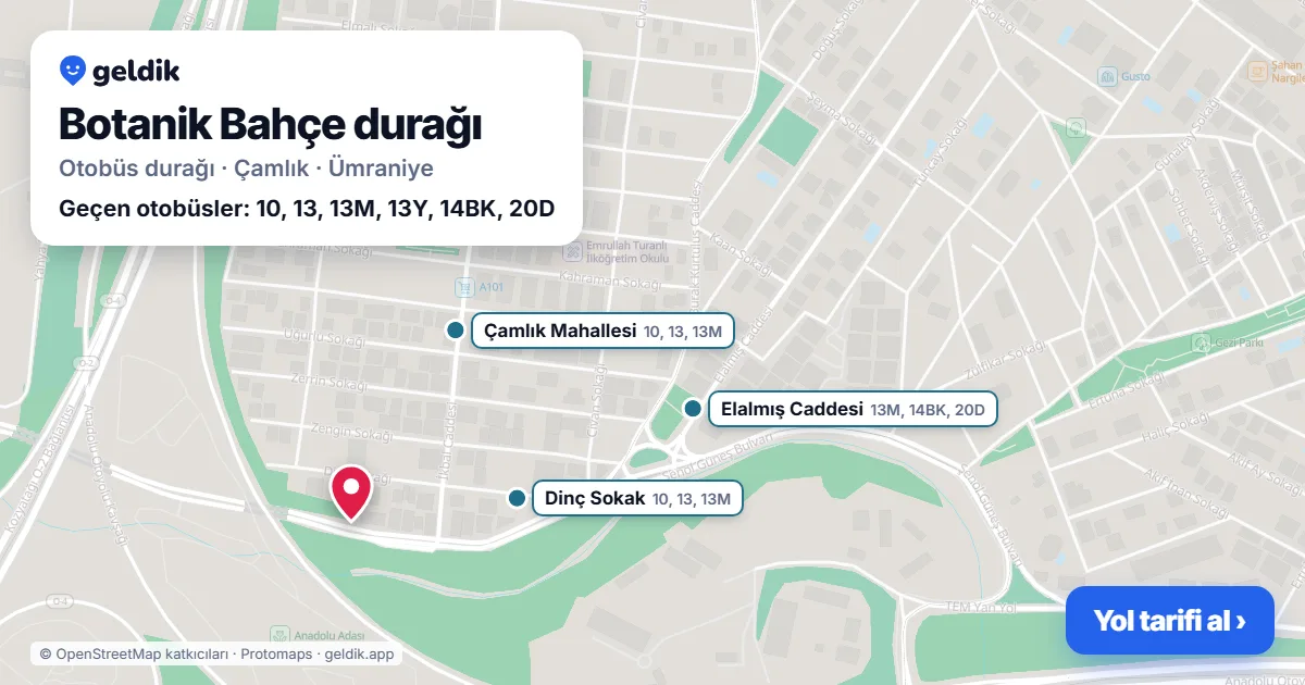 Botanik Bahçe otobüs durağı haritada: konumu ve yakındaki duraklar