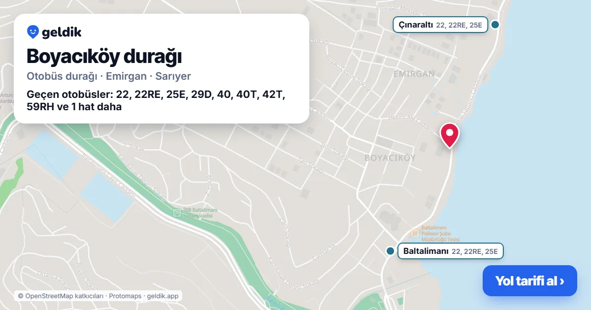 Boyacıköy otobüs durağı haritada: konumu ve yakındaki duraklar