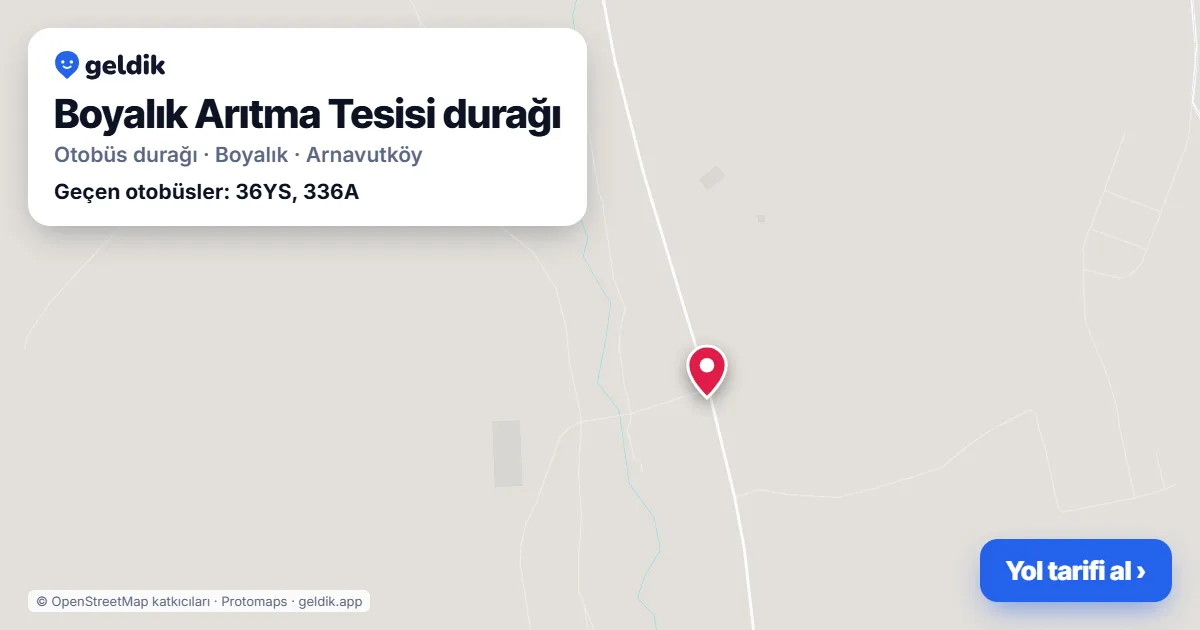 Boyalık Arıtma Tesisi otobüs durağı haritada: konumu ve yakındaki duraklar