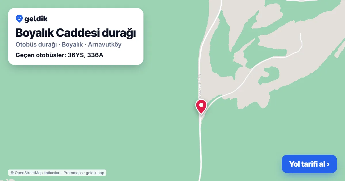 Boyalık Caddesi otobüs durağı haritada: konumu ve yakındaki duraklar
