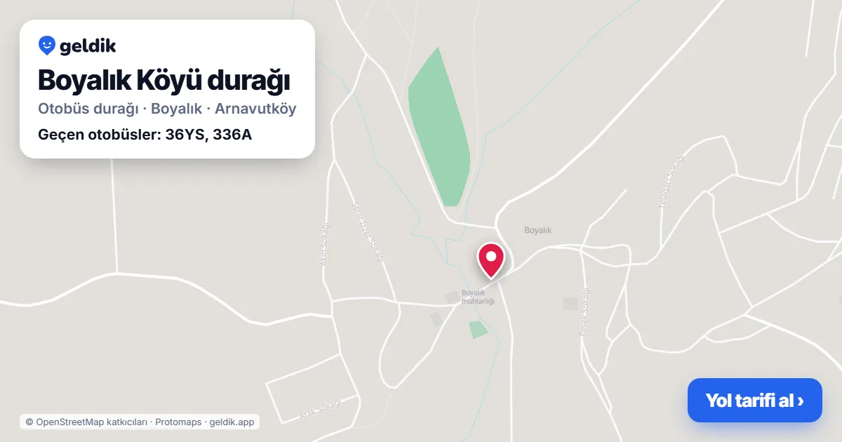 Boyalık Köyü otobüs durağı haritada: konumu ve yakındaki duraklar