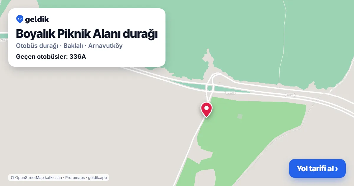 Boyalık Piknik Alanı otobüs durağı haritada: konumu ve yakındaki duraklar