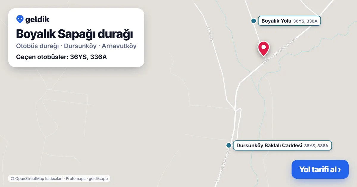 Boyalık Sapağı otobüs durağı haritada: konumu ve yakındaki duraklar