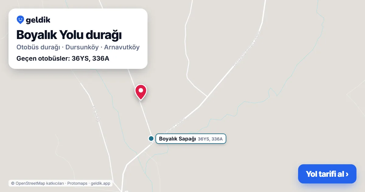 Boyalık Yolu otobüs durağı haritada: konumu ve yakındaki duraklar
