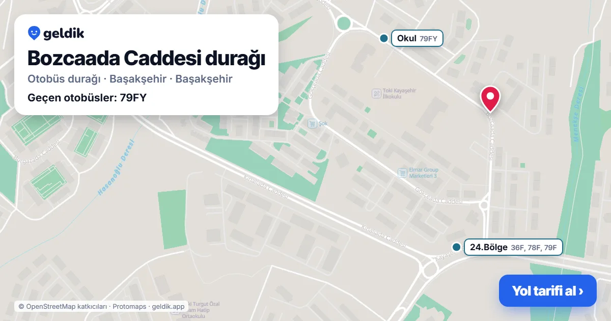 Bozcaada Caddesi otobüs durağı haritada: konumu ve yakındaki duraklar