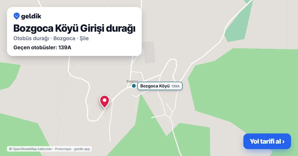 Bozgoca Köyü Girişi otobüs durağı haritada: konumu ve yakındaki duraklar