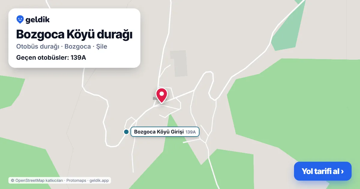 Bozgoca Köyü otobüs durağı haritada: konumu ve yakındaki duraklar