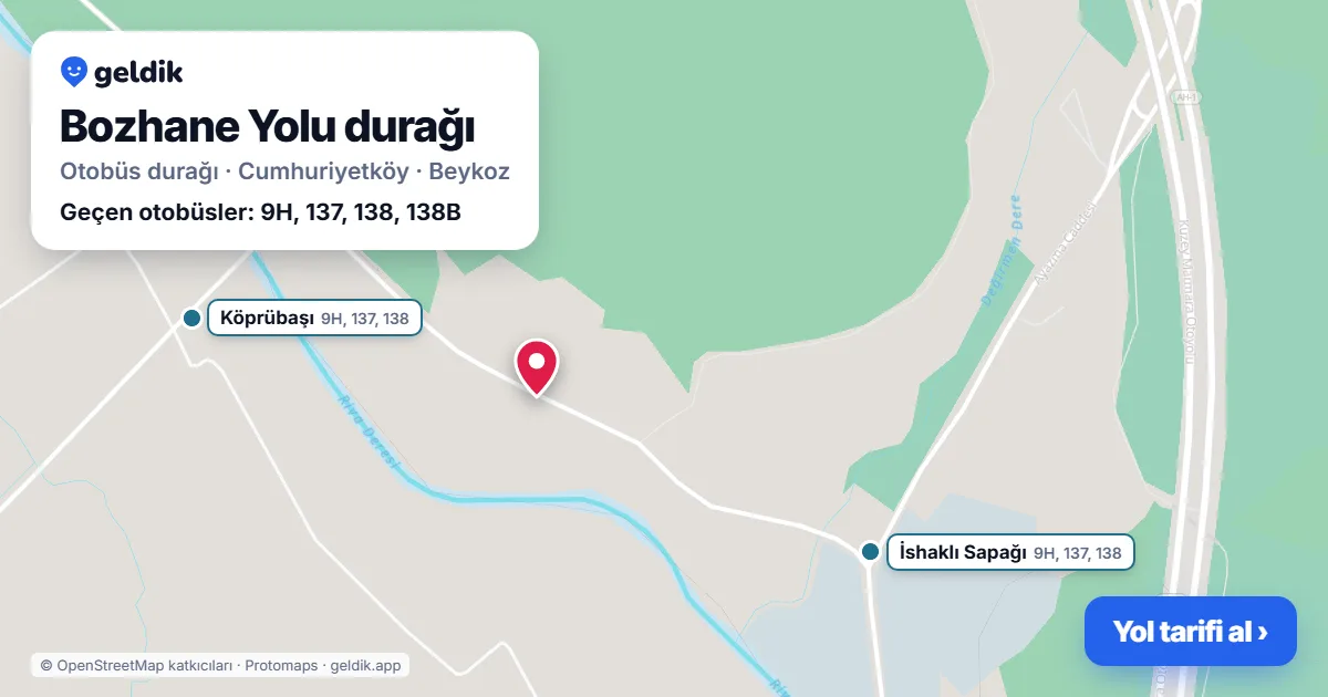 Bozhane Yolu otobüs durağı haritada: konumu ve yakındaki duraklar