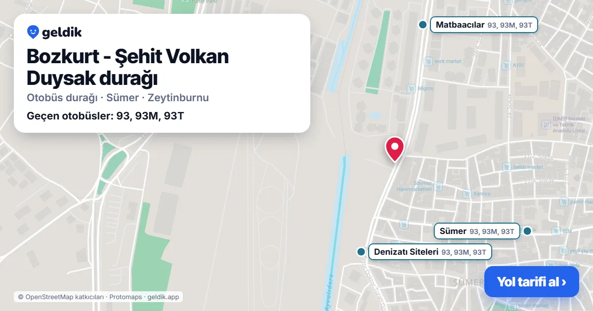 Bozkurt - Şehit Volkan Duysak otobüs durağı haritada: konumu ve yakındaki duraklar