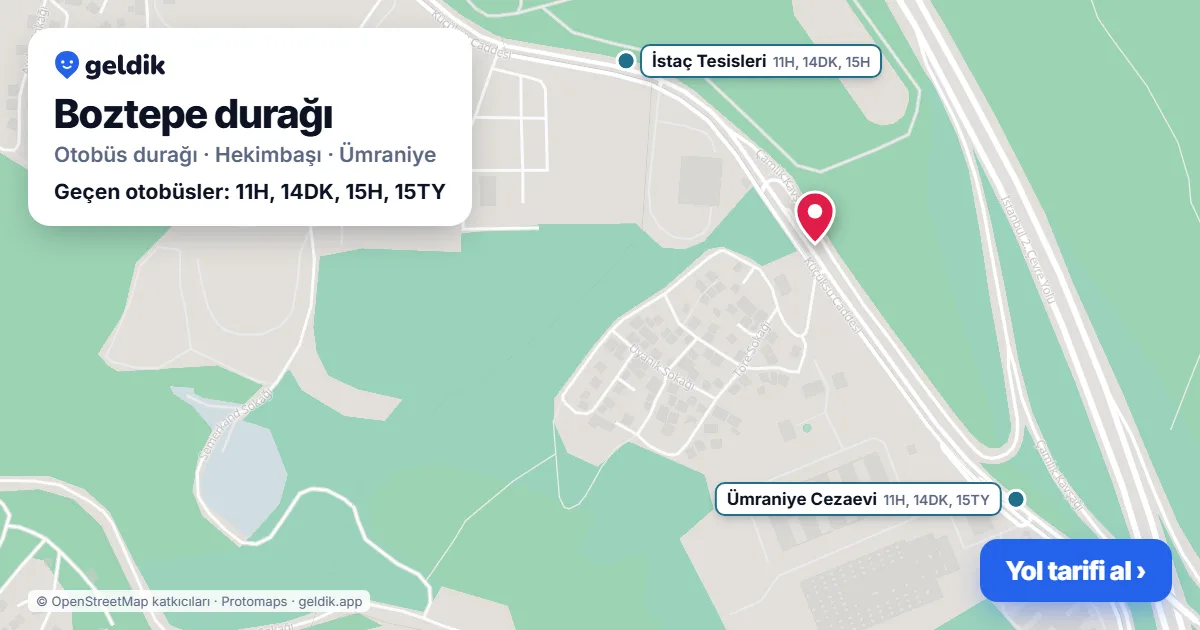 Boztepe otobüs durağı haritada: konumu ve yakındaki duraklar