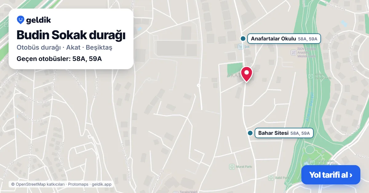Budin Sokak otobüs durağı haritada: konumu ve yakındaki duraklar