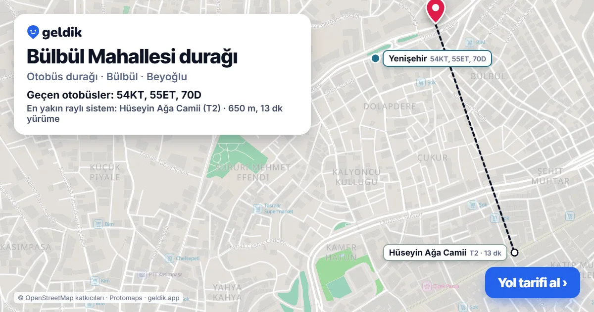 Bülbül Mahallesi otobüs durağı haritada: konumu ve yakındaki duraklar