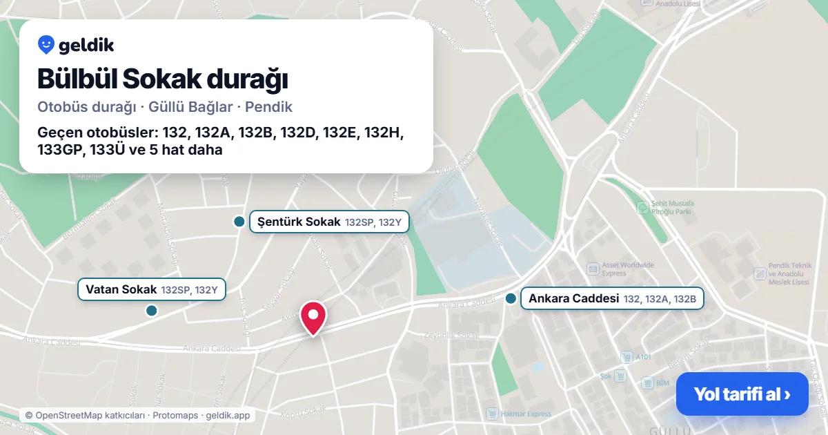 Bülbül Sokak otobüs durağı haritada: konumu ve yakındaki duraklar
