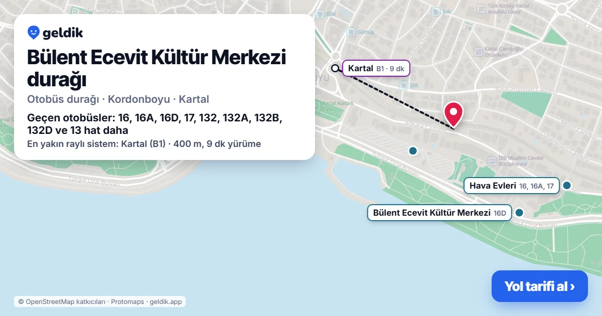 Bülent Ecevit Kültür Merkezi otobüs durağı haritada: konumu ve yakındaki duraklar