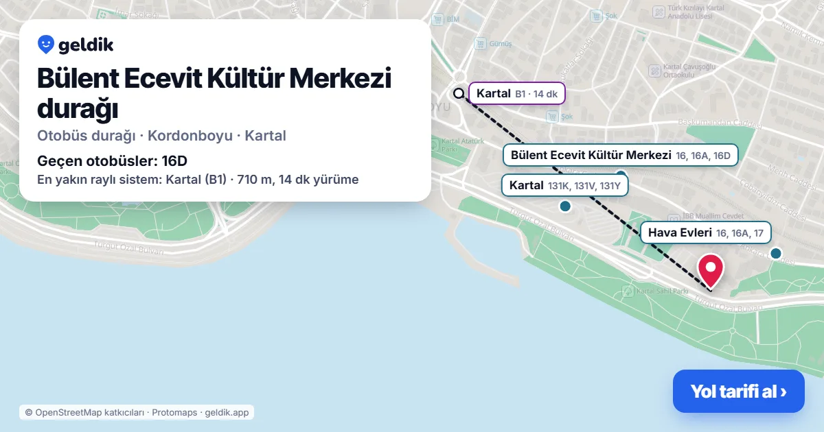 Bülent Ecevit Kültür Merkezi otobüs durağı haritada: konumu ve yakındaki duraklar