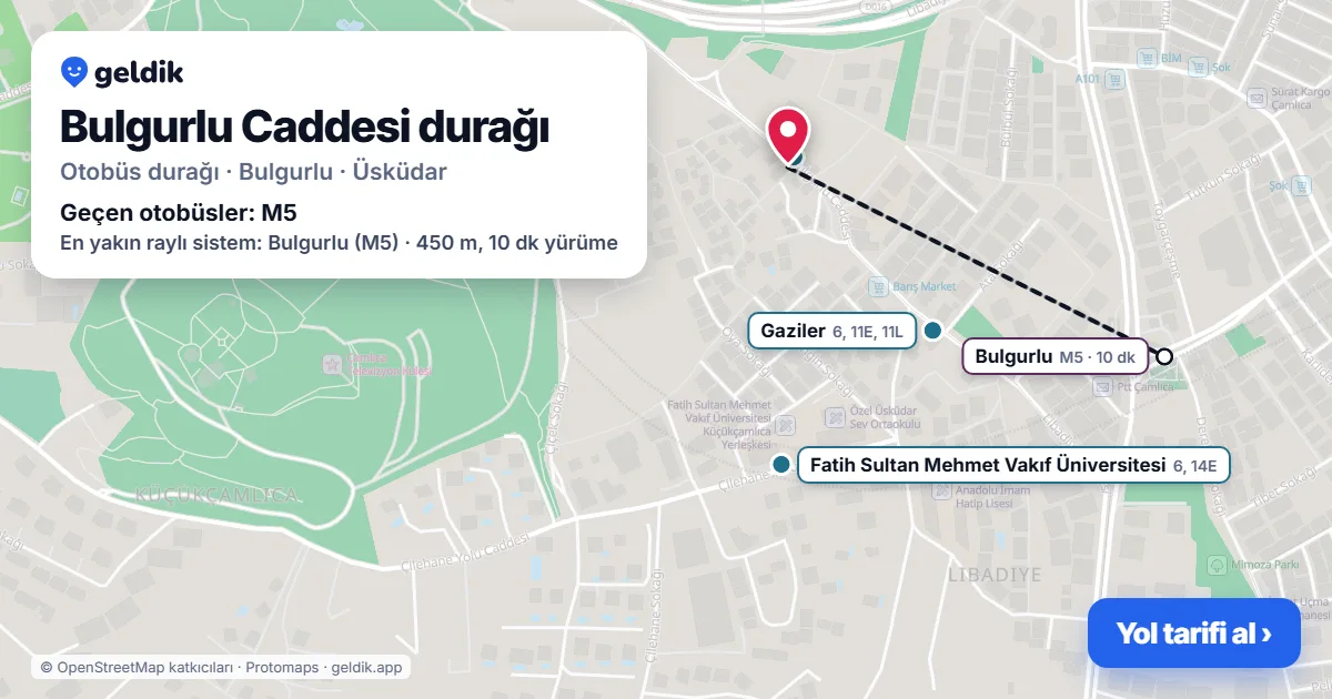 Bulgurlu Caddesi otobüs durağı haritada: konumu ve yakındaki duraklar