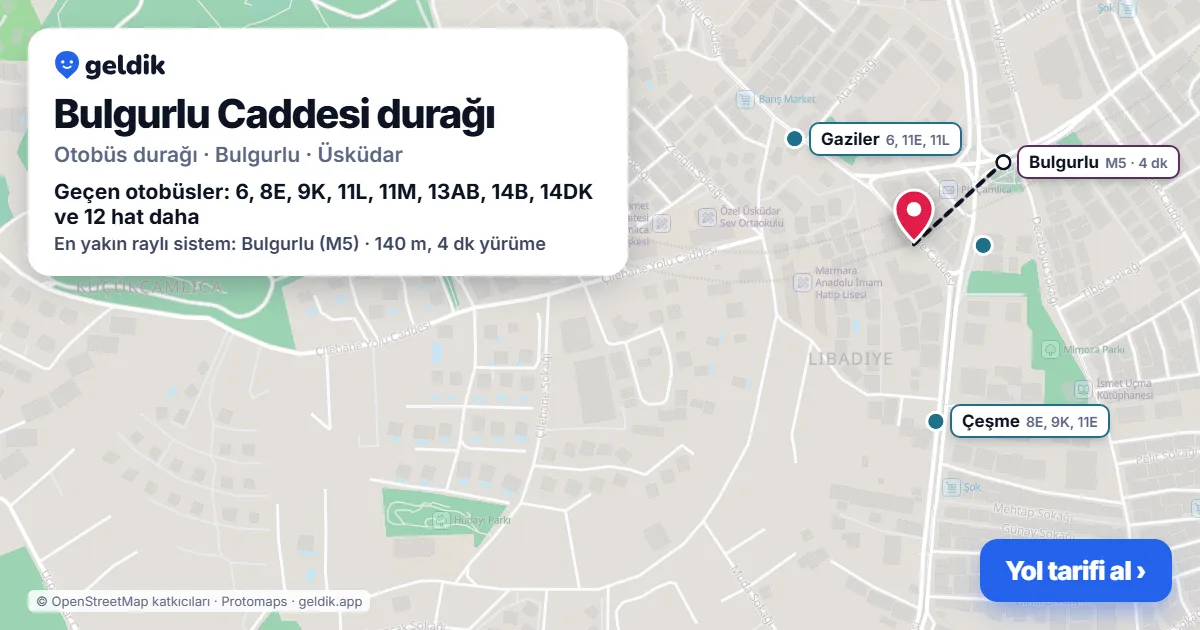 Bulgurlu Caddesi otobüs durağı haritada: konumu ve yakındaki duraklar