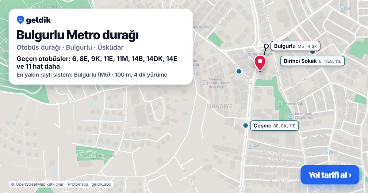 Bulgurlu Metro otobüs durağı haritada: konumu ve yakındaki duraklar