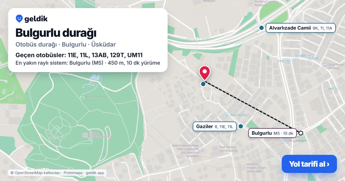 Bulgurlu otobüs durağı haritada: konumu ve yakındaki duraklar