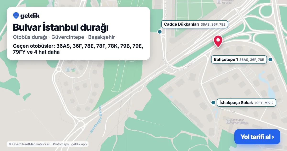 Bulvar İstanbul otobüs durağı haritada: konumu ve yakındaki duraklar