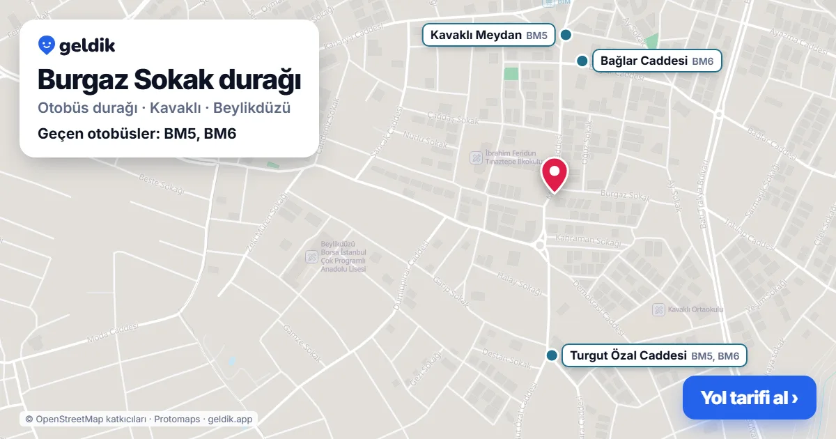 Burgaz Sokak otobüs durağı haritada: konumu ve yakındaki duraklar