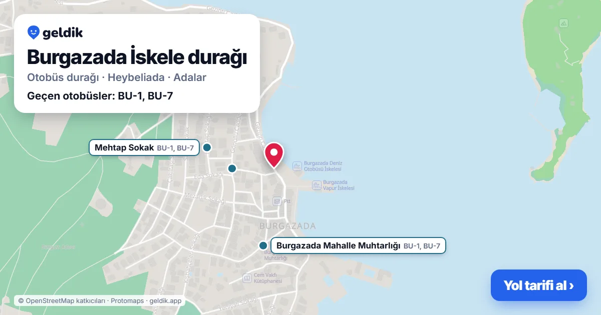 Burgazada İskele otobüs durağı haritada: konumu ve yakındaki duraklar
