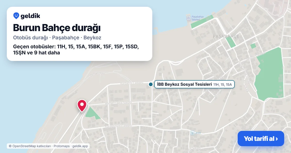 Burun Bahçe otobüs durağı haritada: konumu ve yakındaki duraklar