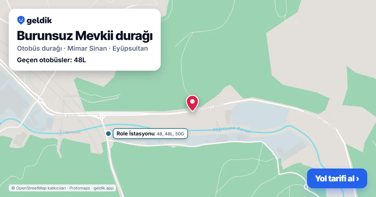 Burunsuz Mevkii otobüs durağı haritada: konumu ve yakındaki duraklar