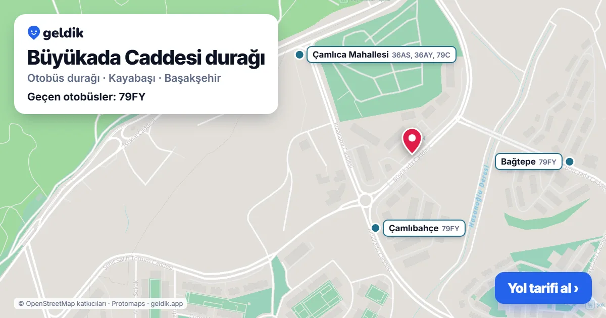 Büyükada Caddesi otobüs durağı haritada: konumu ve yakındaki duraklar
