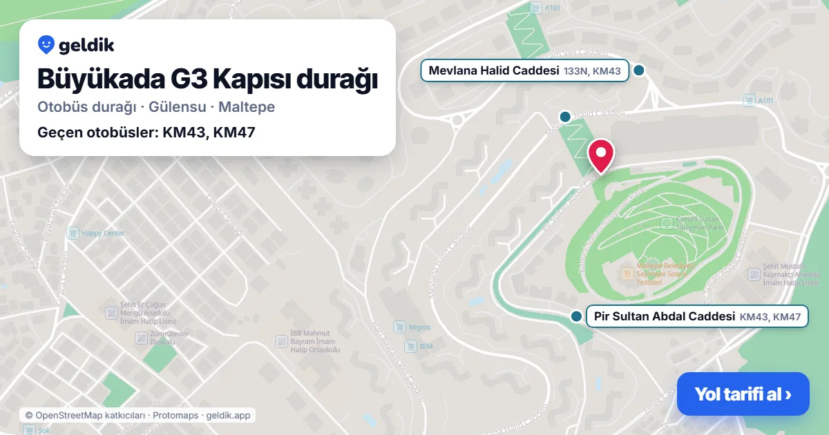 Büyükada G3 Kapısı otobüs durağı haritada: konumu ve yakındaki duraklar