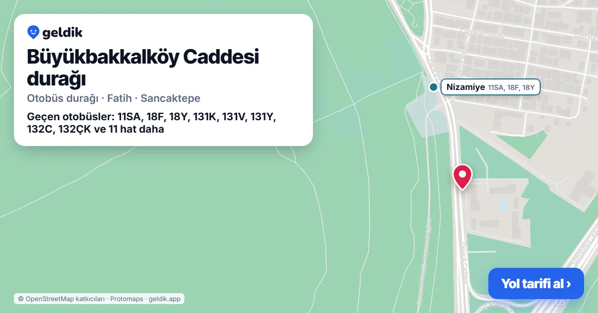 Büyükbakkalköy Caddesi otobüs durağı haritada: konumu ve yakındaki duraklar