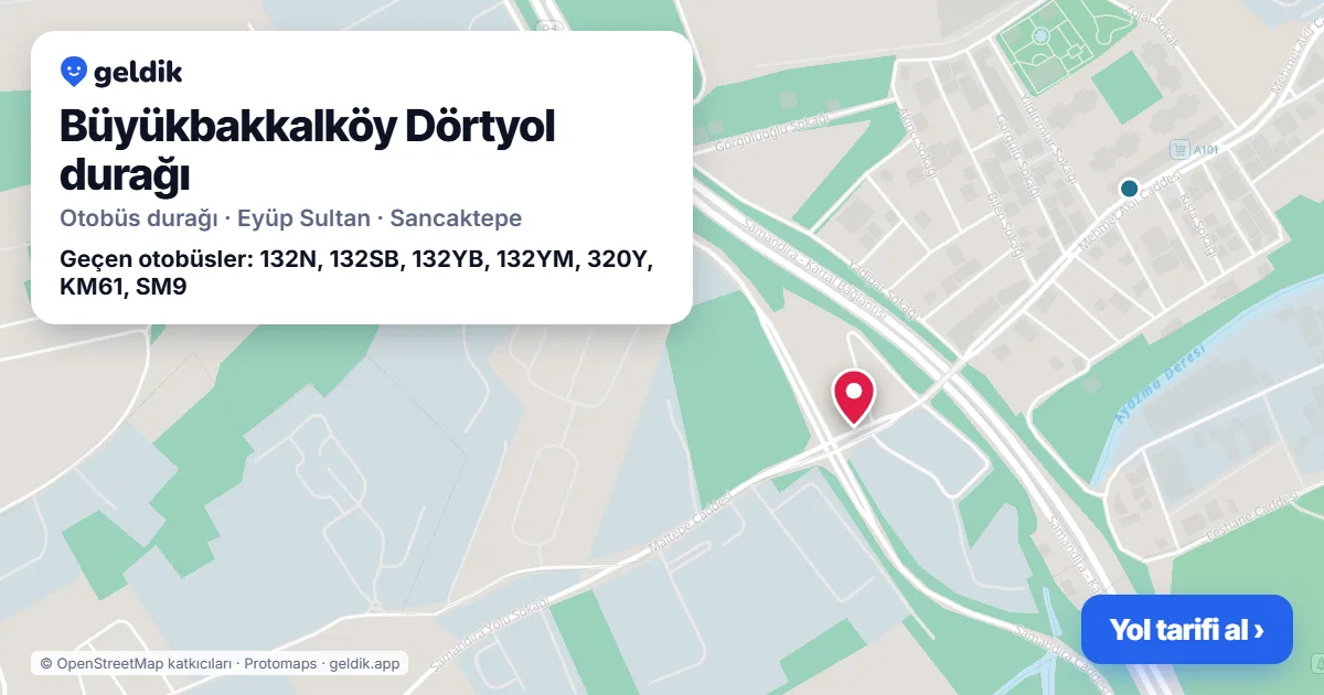 Büyükbakkalköy Dörtyol otobüs durağı haritada: konumu ve yakındaki duraklar
