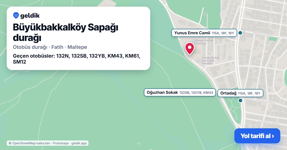 Büyükbakkalköy Sapağı otobüs durağı haritada: konumu ve yakındaki duraklar