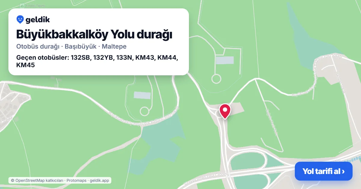 Büyükbakkalköy Yolu otobüs durağı haritada: konumu ve yakındaki duraklar