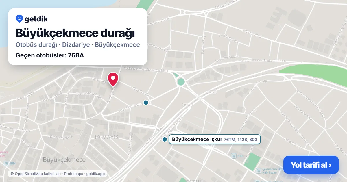 Büyükçekmece otobüs durağı haritada: konumu ve yakındaki duraklar