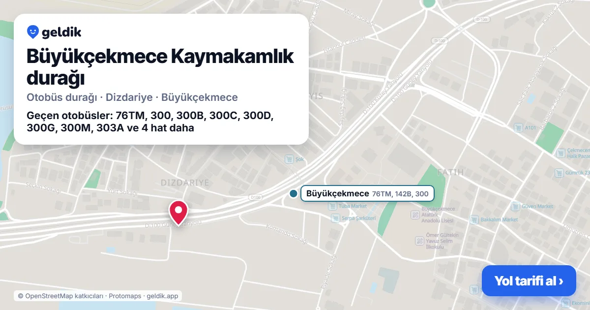 Büyükçekmece Kaymakamlık otobüs durağı haritada: konumu ve yakındaki duraklar
