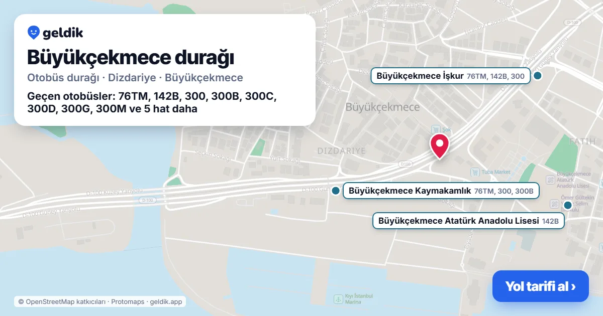 Büyükçekmece otobüs durağı haritada: konumu ve yakındaki duraklar