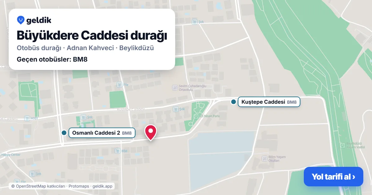 Büyükdere Caddesi otobüs durağı haritada: konumu ve yakındaki duraklar
