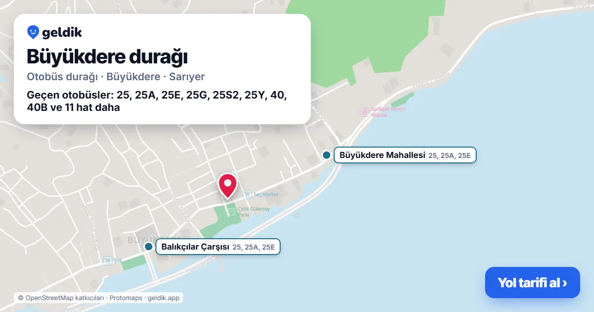 Büyükdere otobüs durağı haritada: konumu ve yakındaki duraklar