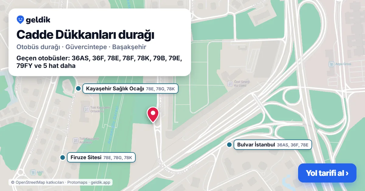 Cadde Dükkanları otobüs durağı haritada: konumu ve yakındaki duraklar
