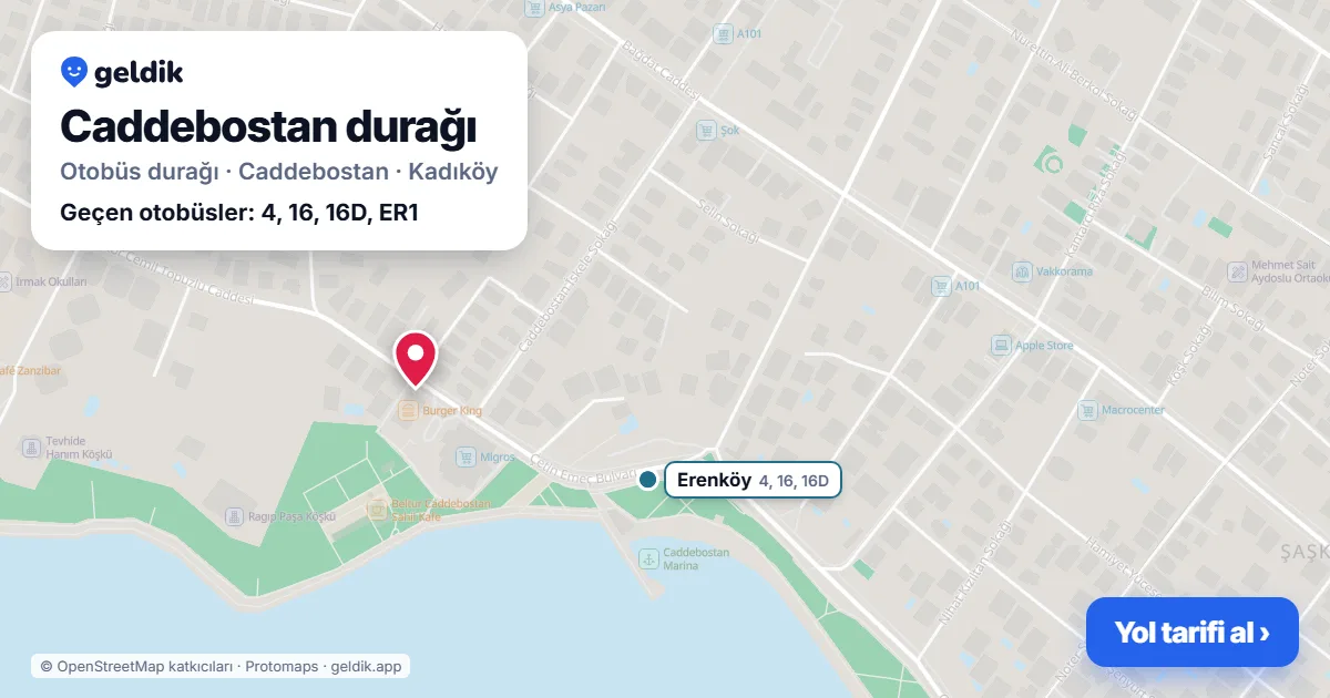 Caddebostan otobüs durağı haritada: konumu ve yakındaki duraklar