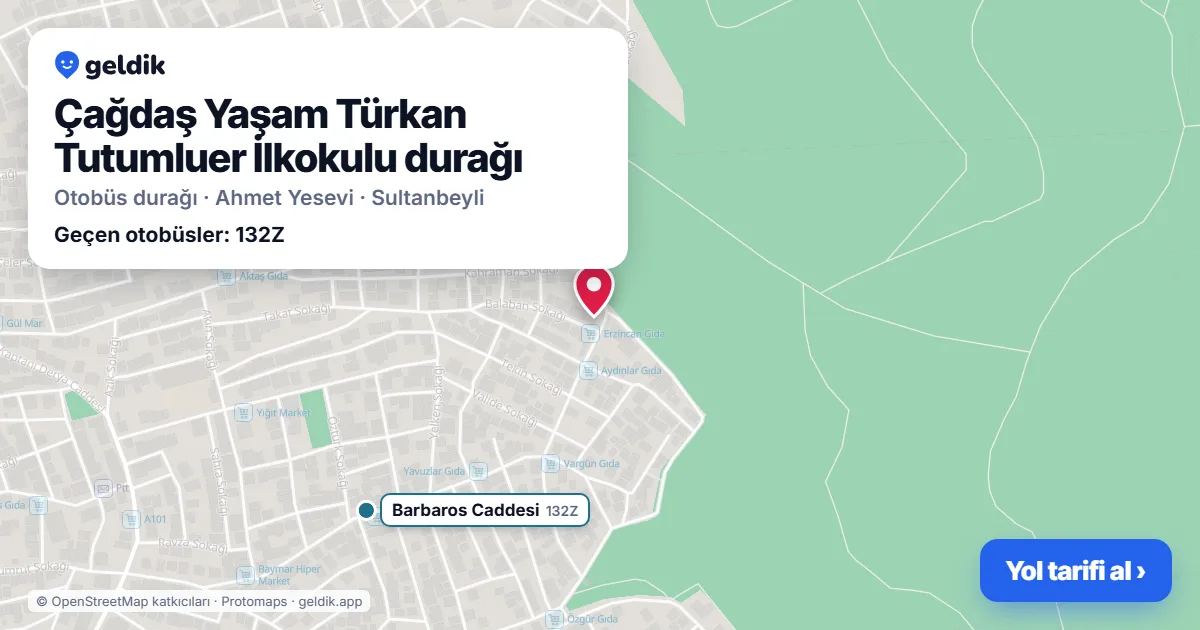 Çağdaş Yaşam Türkan Tutumluer İlkokulu otobüs durağı haritada: konumu ve yakındaki duraklar